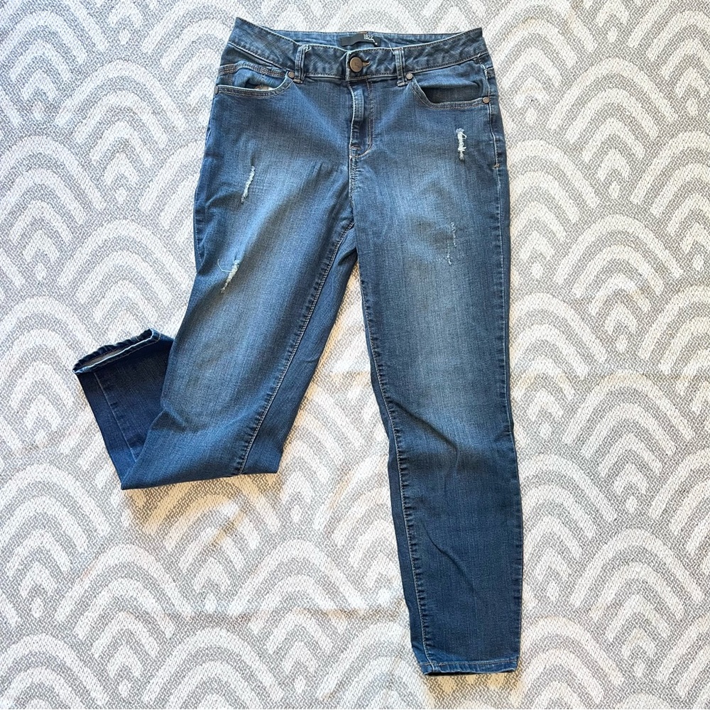 1822 DENIM Women’s Mid Rise Distressed Skinny Fit Blue Denim Jeans 10
